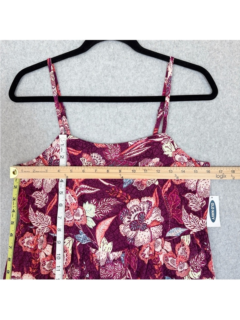 Old Navy Dress Womens Small Purple Burgundy Floral Tiered Sleeveless Boho Spring - Picture 12 of 13